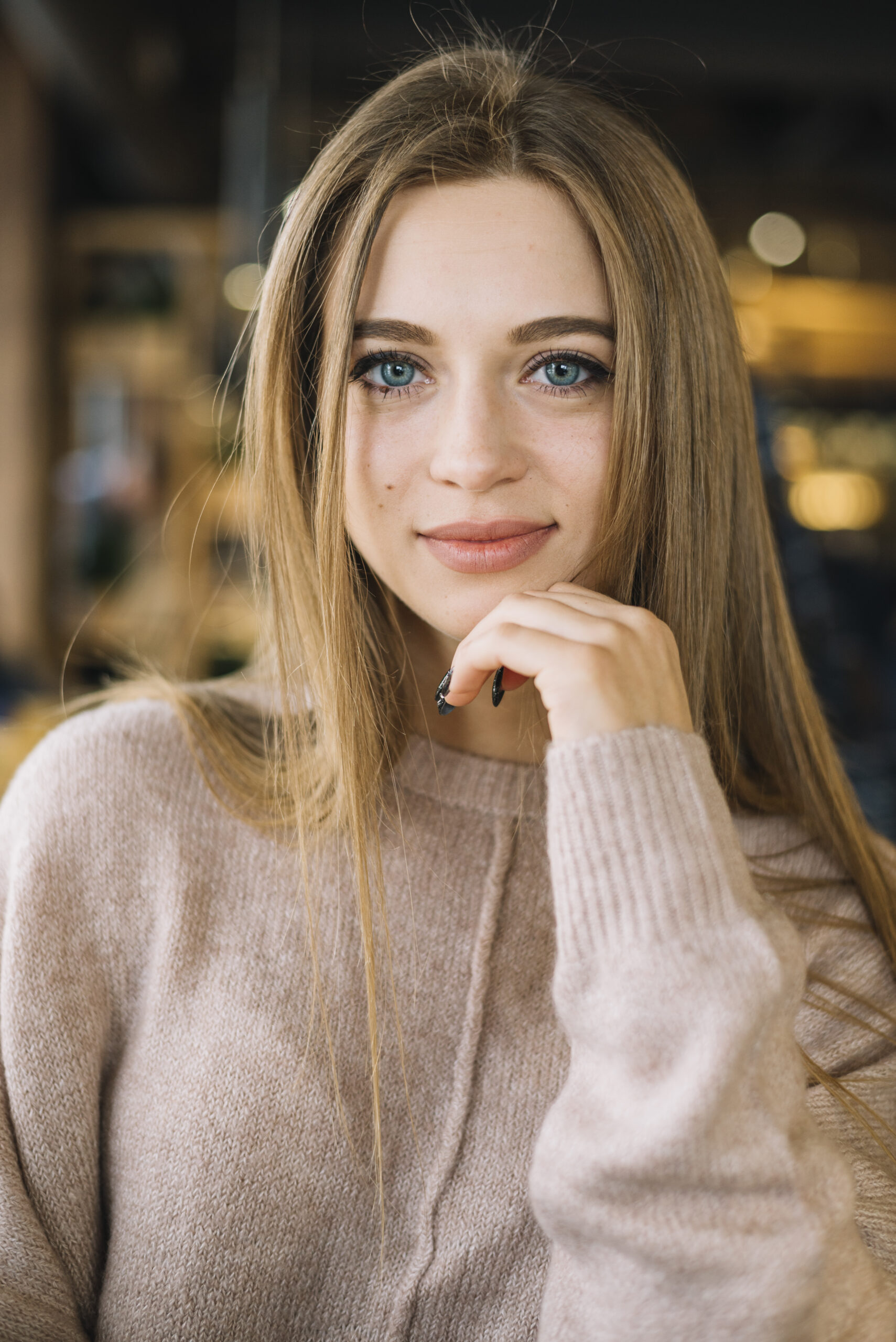 Attractive Positive Elegant Young Woman Cafe Scaled